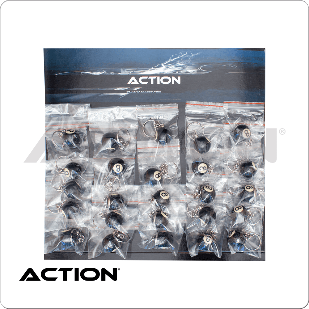 Action NI8BK25 8-Ball Key Chain - Card of 25 - - Pool Shark Supply Pool Shark Supply
