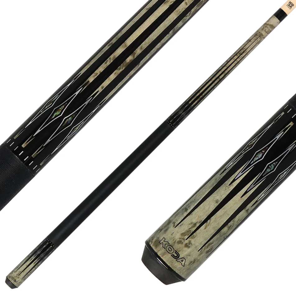Koda Gray-Stained Maple with Black and Abalone Points Graphic Pool Cue - KD54 - Pool Shark Supply Pool Shark Supply