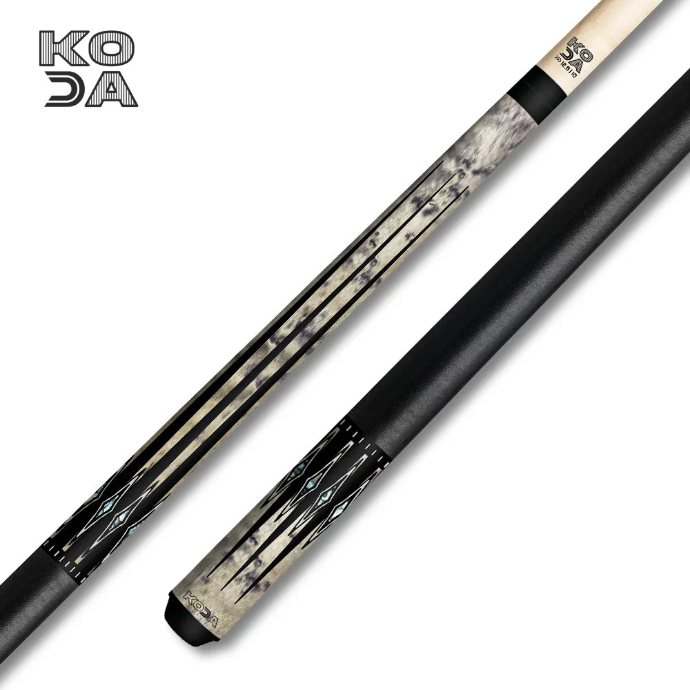Koda Gray-Stained Maple with Black and Abalone Points Graphic Pool Cue - KD54 - Pool Shark Supply Pool Shark Supply