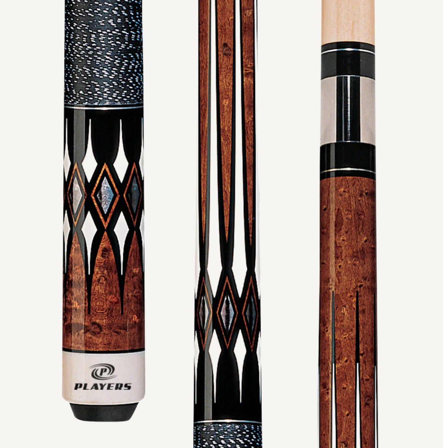Players Antique Maple Curly & Black Cue With Black/White Linen Wrap - Pool Shark Supply Pool Shark Supply