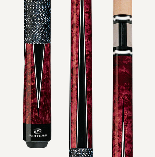 Players Crimson Brdsye Mple w/Black/White Pts Graphic, Black and White Linen Wrap Cue Stick - Pool Shark Supply