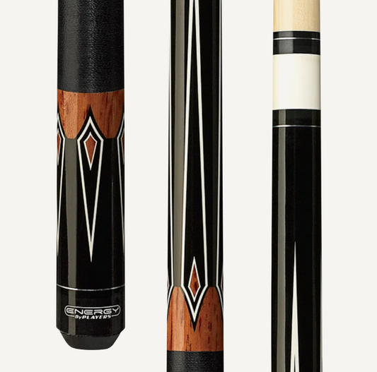 Players Energy 52” Antique Brown w/Textured Black Simulated Wrap Cue Stick - Pool Shark Supply