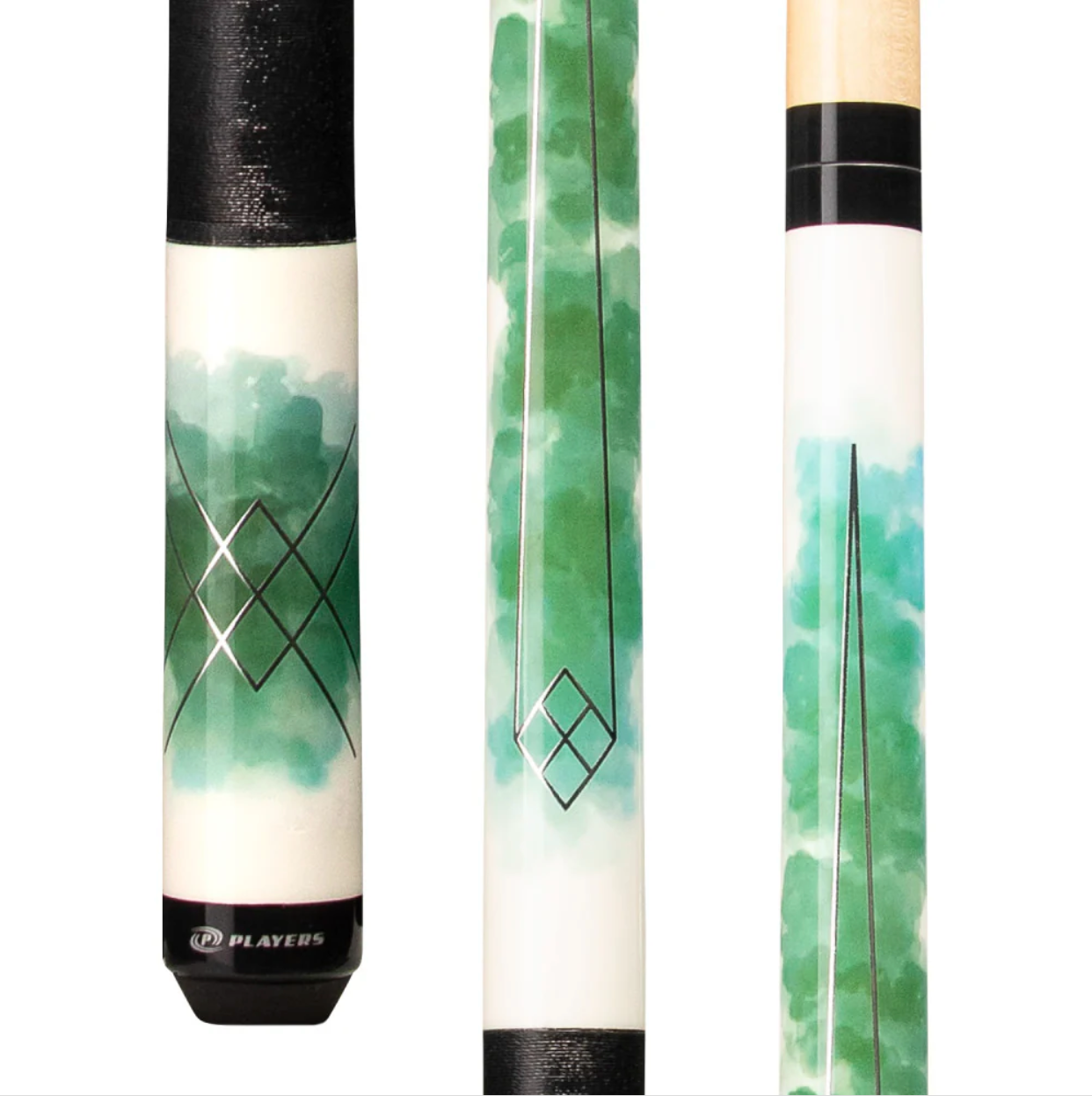 Players Green Watercolor Cue with Black Linen Wrap - Pool Shark Supply