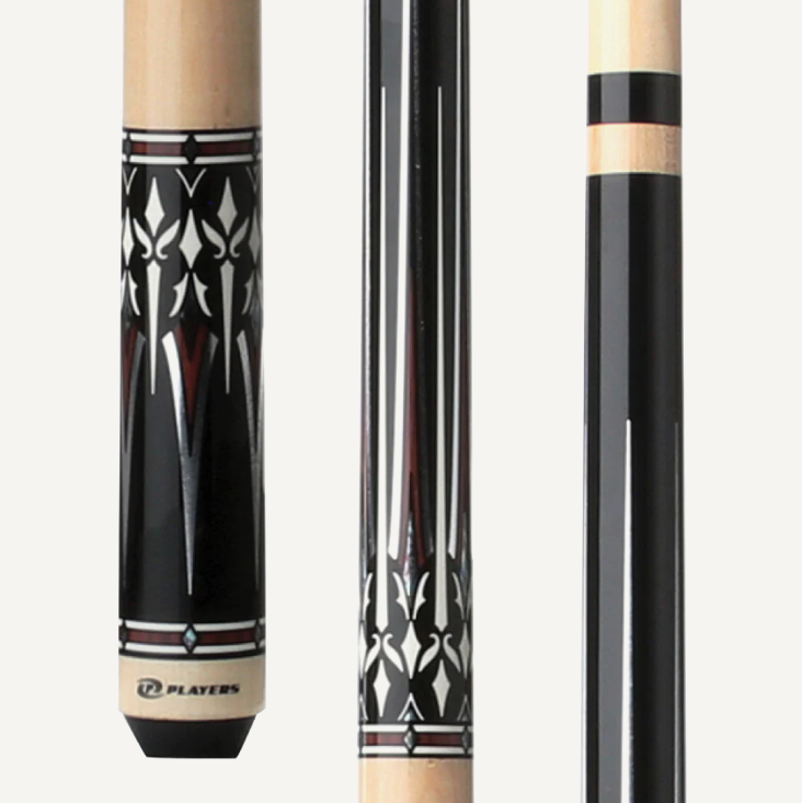 Players Midnight Black w/Cocobolo w/Silver and Mother of Pearl Graphic Accent, Natural Birdsye handle, Wrapless Cue Stick - Pool Shark Supply Pool Shark Supply