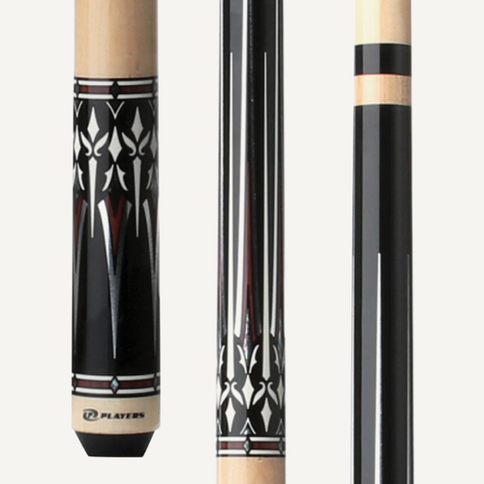 Players Midnight Black w/Cocobolo w/Silver and Mother of Pearl Graphic Accent, Natural Birdsye handle, Wrapless Cue Stick - Pool Shark Supply