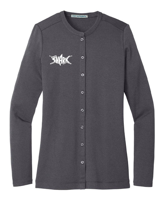 Port Authority Ladies Concept Stretch Button Cardigan Grey Smoke - w/ - Single - Pool Shark Supply